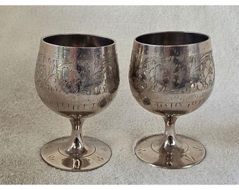 Vintage Gravierte Silberfarbene Messing Kelche 2er Set Made in India Blumenkelch
