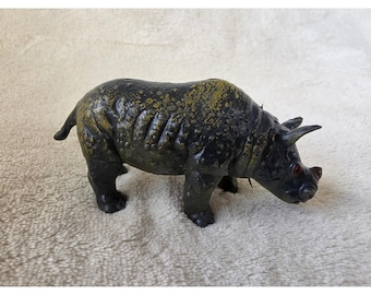 Vintage AAA Nashorn Figur Grau Grün Strukturierte Gummi Kunststoff Tier Spielzeug