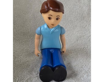 Vintage Little Tikes Vaterfigur Sitzendes Braunes Haar Blaues Hemd Gliederspielzeug