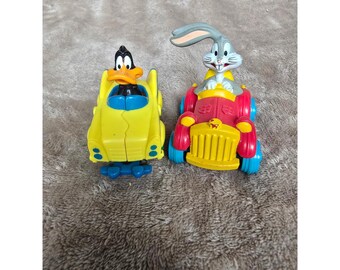 Vintage 1992 Warner Bros Looney Tunes Bugs Bunny Daffy Duck Toy Cars Set of 2
