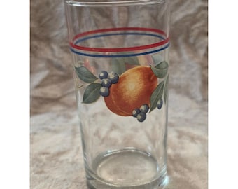 Vintage Fruktmotiv Högt Dricksglas Corning Corelle Persika Blåbär Körsbär