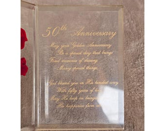 Vintage Bircraft Originals 50th Golden Anniversary Lucite Rose Plaque Poem