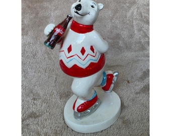 Vintage 1995 Coca-Cola Polar Bear Ice Skating Figurine Enesco Ceramic 157104