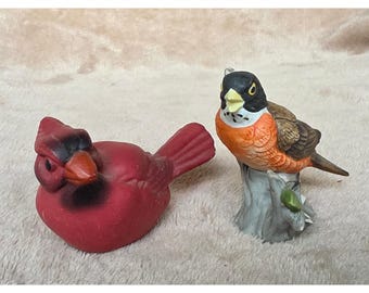 Vintage Porcelain Bird Figurine Set Cardinal and Robin Commemorative Art Gallery