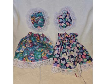 Handmade Cement Goose Skirt and Hat Set Lace Trim Easter Egg Print 4 Piece Lot