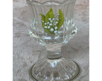 Vintage Fenton Glas Maj Födelseblomma Liljekonvalj Votive Ljusstake