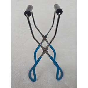 Vintage Canning Jar Lifter Tongs Blue Vinyl Coated Grip Chrome Steel Tool