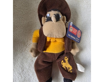 Vintage North Star Wyoming Cowboys Pistole Pete College Sitzsack Maskottchen Plüsch Anhänger