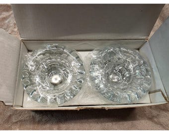 Royal Crest Äkta Kristall Försilvrad Ljusstake Set Vintage Konisk Par
