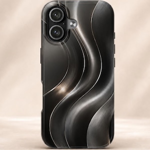 Black Titanium Phone Case, Dark Metallic Wave, Tough Case