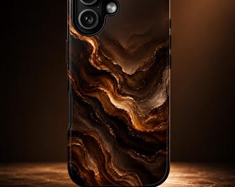 Bronze Marble Phone Case Dark Stone Texture Case Luxury Brown Abstract Aesthetic Cover