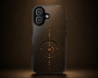 Celestial Bronze Compass Phone Case Moon Star iPhone Case Luxury Astronomy Phone Case Dark Metallic Tough Case Celestial Aesthetic