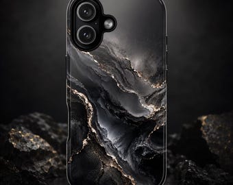 Charcoal Granite Phone Case Dark Stone Texture Case Abstract Luxury Marble Aesthetic Cover