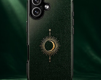Emerald Eclipse Phone Case Moon Phase iPhone Case Green Luxury Phone Case Celestial Aesthetic Dark Academia Tough Case Astronomy Cover
