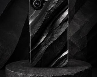 Black Slate Phone Case Dark Stone Texture Case Abstract Luxury Minimalist Aesthetic Cover