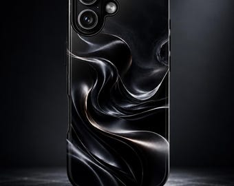Black Silk Phone Case Glossy Abstract Case Dark Luxury Wave Aesthetic Cover