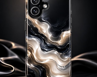 Black Ivory Marble Phone Case Luxury Stone Texture Case Abstract Neutral Aesthetic Cover