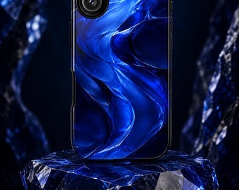 Blue Sapphire Phone Case Glossy Gemstone Case Abstract Luxury Marble Aesthetic Cover