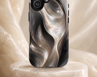Smoked Pearl Phone Case Black Ivory Marble Case Abstract Luxury Aesthetic Cover
