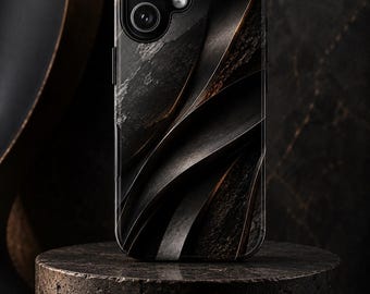 Bronze Obsidian Phone Case Black Stone Texture Case Abstract Luxury Metallic Aesthetic Cover
