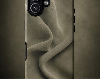 Olive Velvet Matte Phone Case Sage Green Fabric Texture Case Minimalist Soft Luxury Aesthetic Cover
