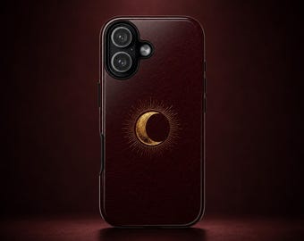 Crimson Eclipse Phone Case Moon Phase iPhone Case Burgundy Luxury Phone Case Celestial Aesthetic Dark Academia Tough Case