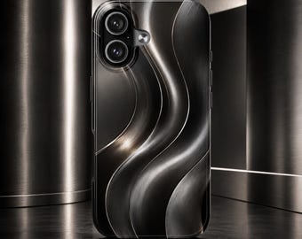 Black Titanium Wave Phone Case Metallic Abstract Case Dark Luxury Aesthetic Cover