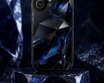 Black Sapphire Crystal Phone Case Dark Gemstone Case Abstract Luxury Aesthetic Cover