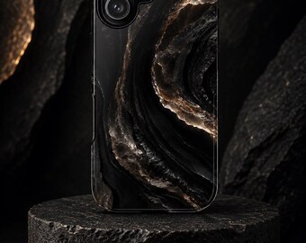 Obsidian Rift Phone Case Dark Stone Texture Case Abstract Luxury Mineral Aesthetic Cover