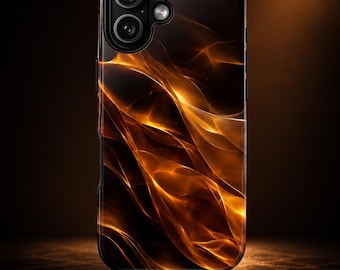 Amber Flame Phone Case Golden Abstract Case Dark Luxury Crystal Aesthetic Cover