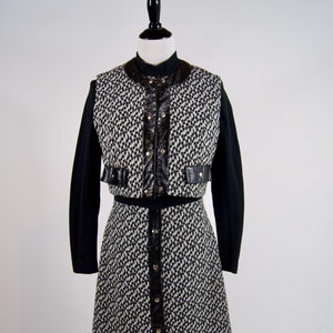Vintage 1960s Neusteters Black and White Dress and Vest with Patent Trim, Medium