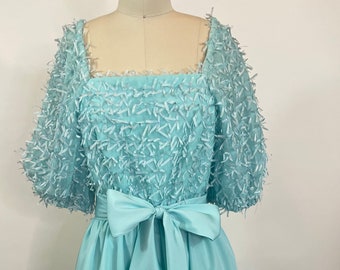 Vintage JoEd Sophisticates Robins Egg Blue Bow Detailed Dress with Sash, Small Medium