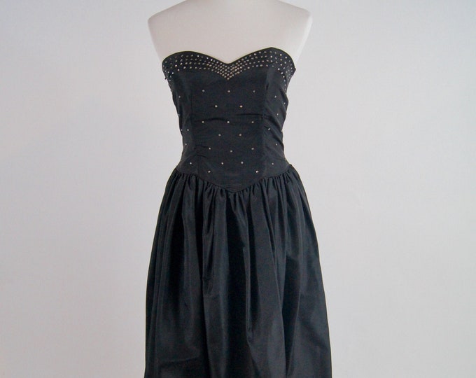 Vintage 1950s Black Strapless Gown With Rhinestone Bodice S - Etsy