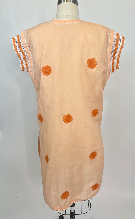 Vintage Orange Cotton crocheted Splitn Front Tuni… - image 4