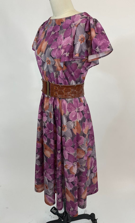 Vintage 1980s Pink and Purple floral Skater dress… - image 3