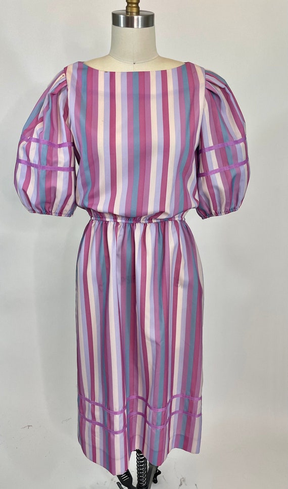 Vintage 1980s Liz Roberts Inc Puff Sleeve Striped 