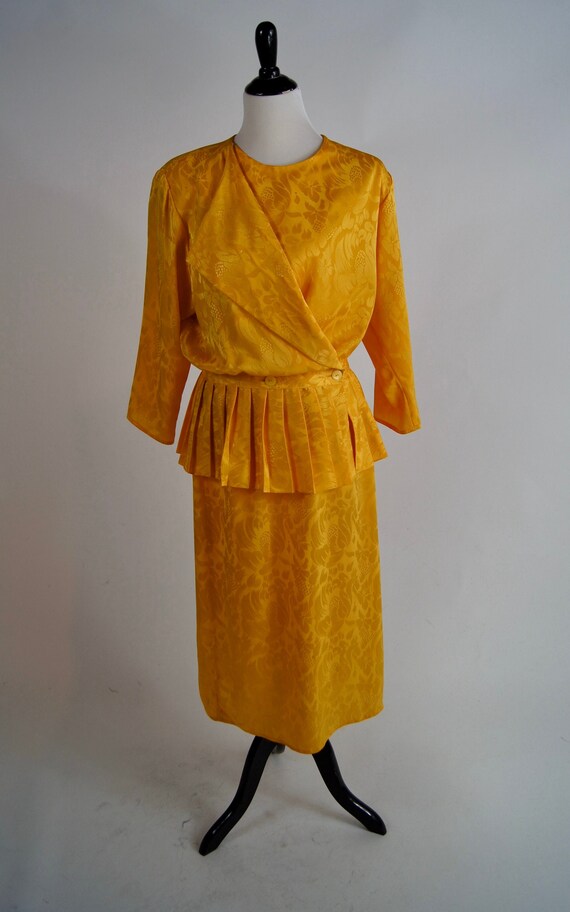 Vintage 1980s L’Aggresse Yellow Pleated Peplum Dre