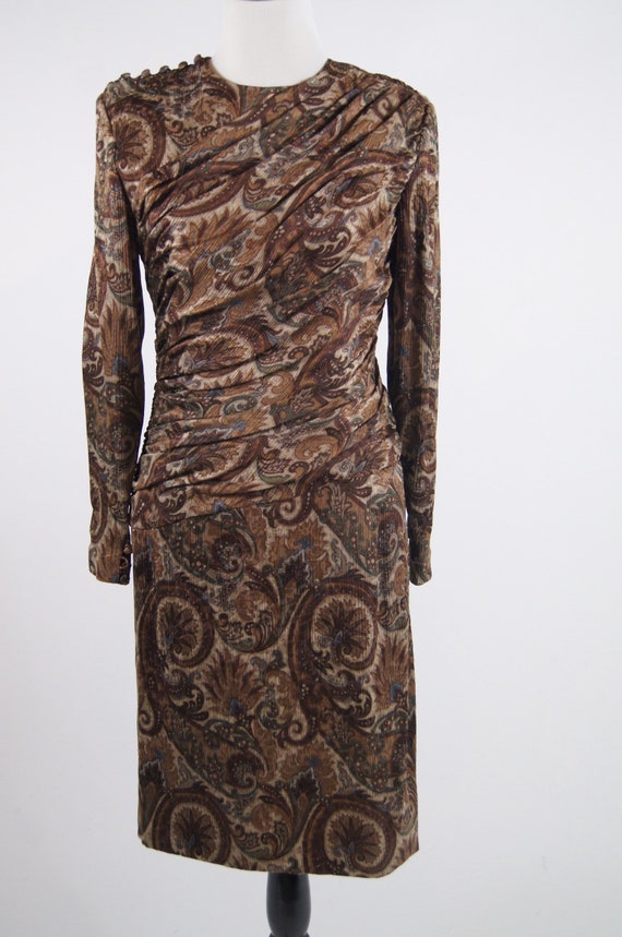 Vintage 1980s Carolyn Roehm Silk Ruched Paisley Lo