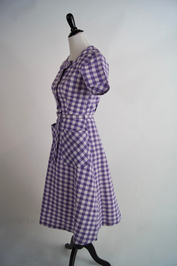 Vintage 1950s Cotton City Purple Check Cotton Dre… - image 3