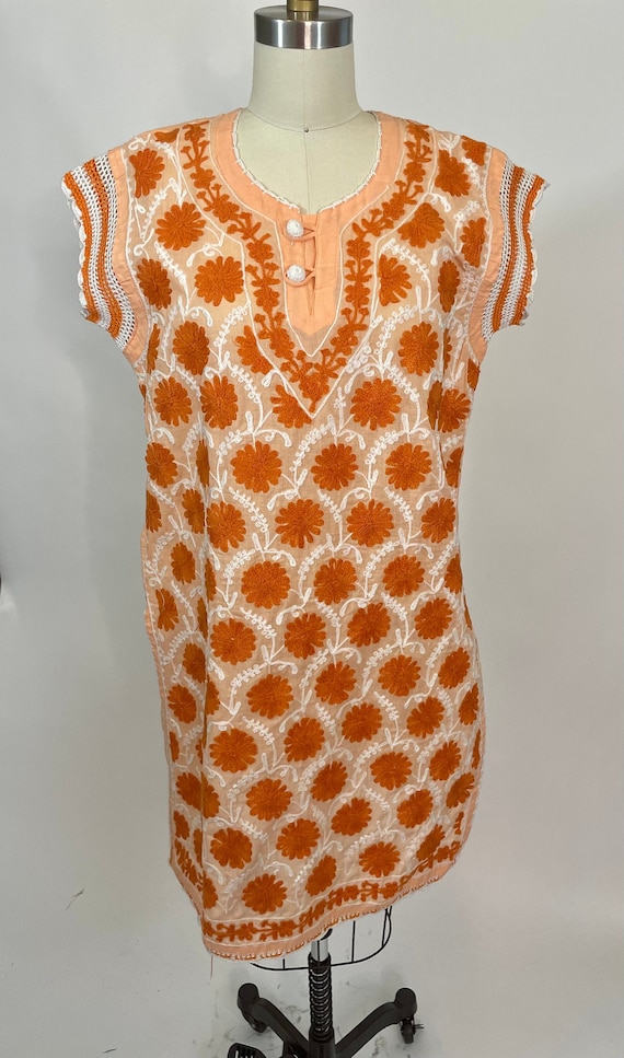 Vintage Orange Cotton crocheted Splitn Front Tuni… - image 1