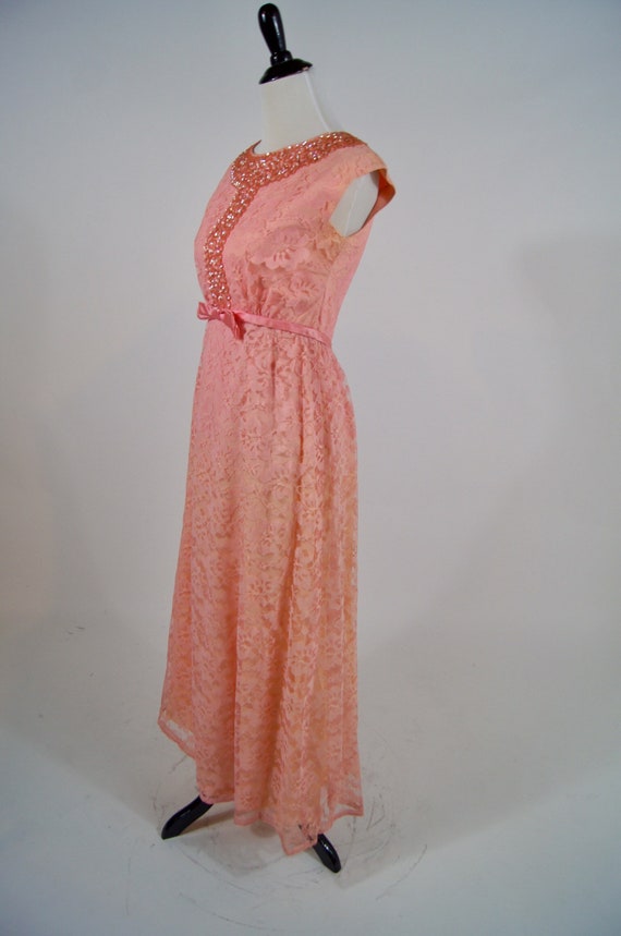 Vintage 1960s Emma Domb Pink Lace Long Gown Dress… - image 3