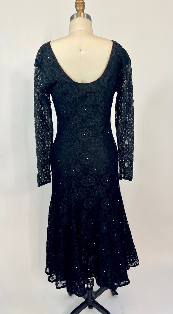 Vintage 1980s Halston Black Lace Fit & Flare merm… - image 4