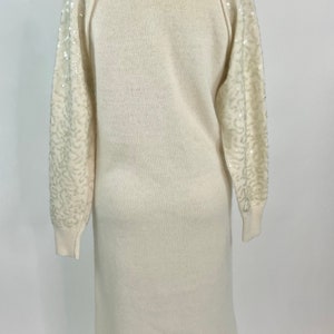 Vintage 1980s Tamaron Ivory Lambswool Angora knit Sweater Dress with Sequins, Large image 7