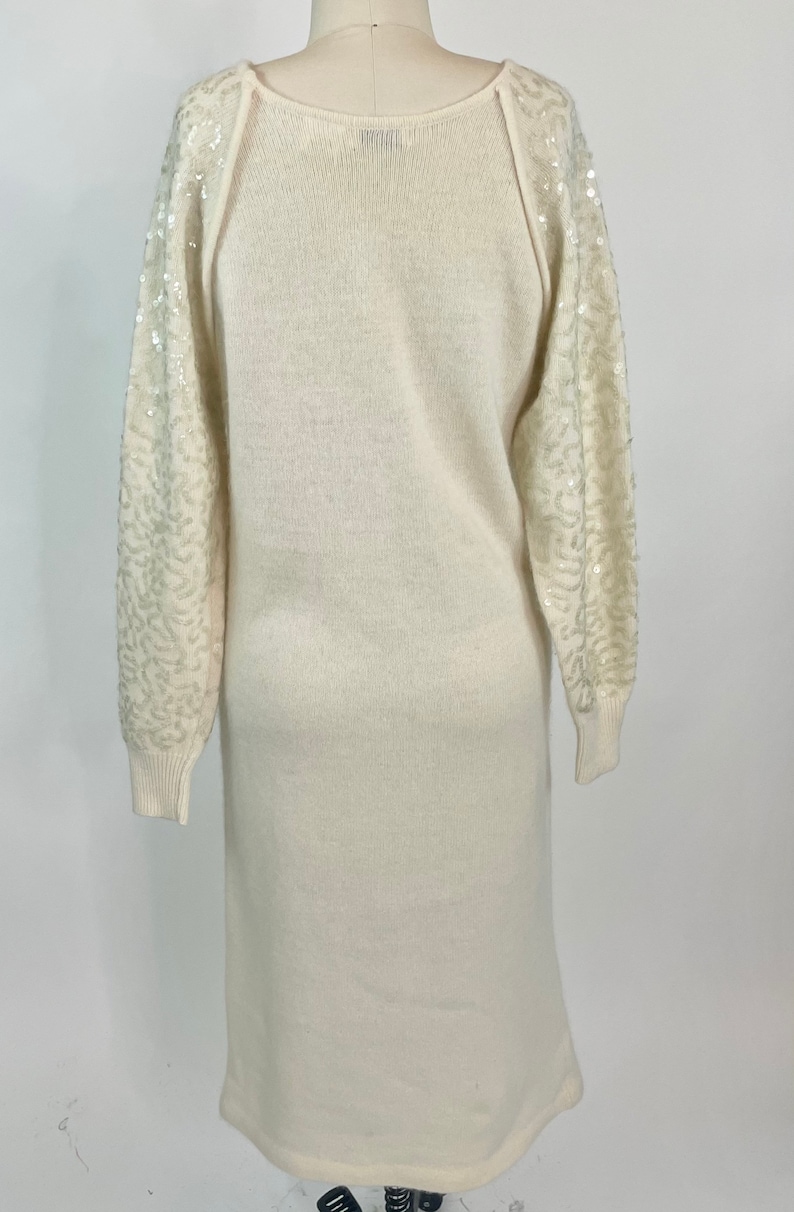 Vintage 1980s Tamaron Ivory Lambswool Angora knit Sweater Dress with Sequins, Large image 7