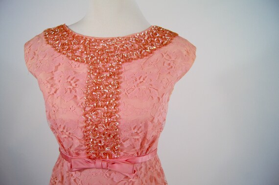 Vintage 1960s Emma Domb Pink Lace Long Gown Dress… - image 2