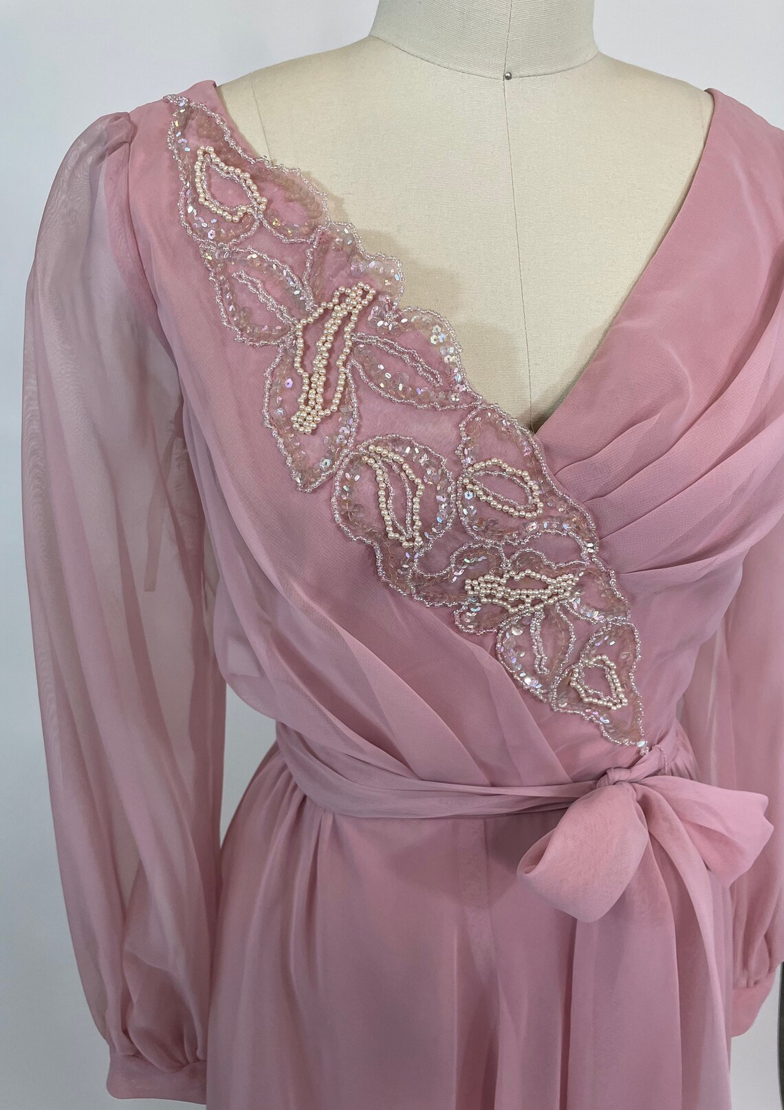 Vintage Late 1970s Pink Chiffon Maxi Dress With Sequin | Etsy