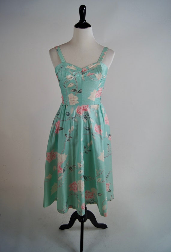 Vintage 80s does 50s Sun Fashions Hawaii Aqua Flor