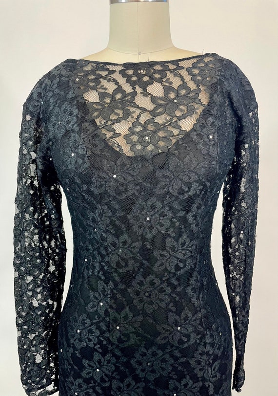 Vintage 1980s Halston Black Lace Fit & Flare merm… - image 3