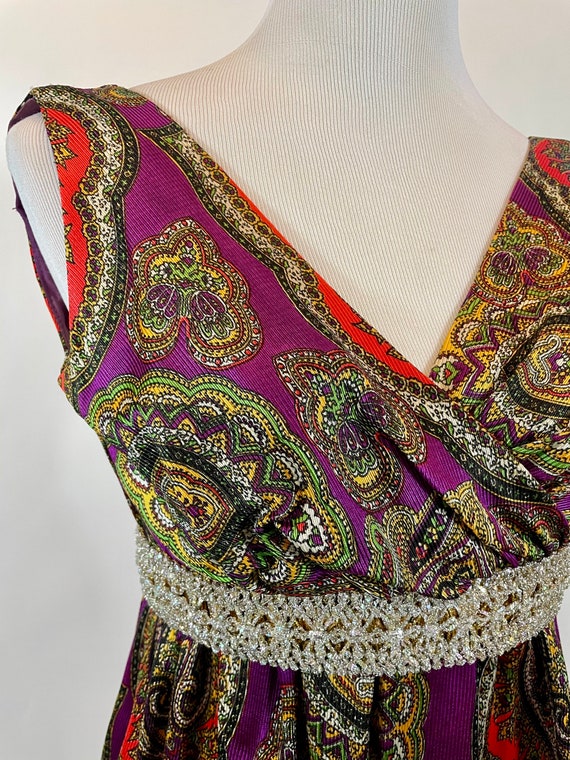 Vintage 1970s Paisley Multi-color Empire Maxi dress w… - Gem