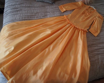 Vintage 1940s Mustard Yellow Long Full Skirted Chorus Girl dress, XS